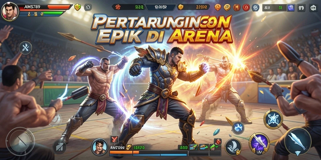 Gameplay mendebarkan dari AMS789 di arena Fighting.