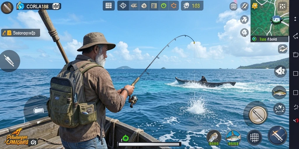Screenshot gameplay CORLA188 menampilkan aksi memancing yang mendebarkan.