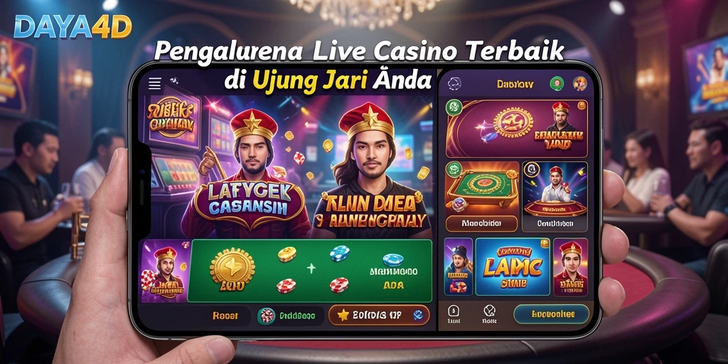 Screenshot gameplay DAYA4D menampilkan dealer profesional dan suasana kasino langsung.