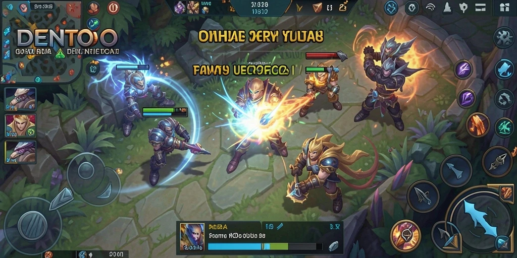 Screenshot DENTOTO menampilkan pertarungan seru antar karakter MOBA.
