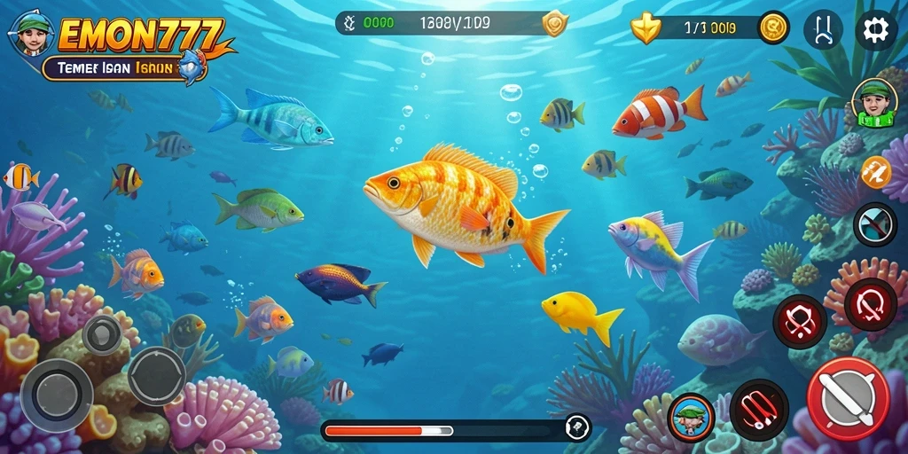 Tampilan gameplay seru di EMON777 saat menangkap ikan.