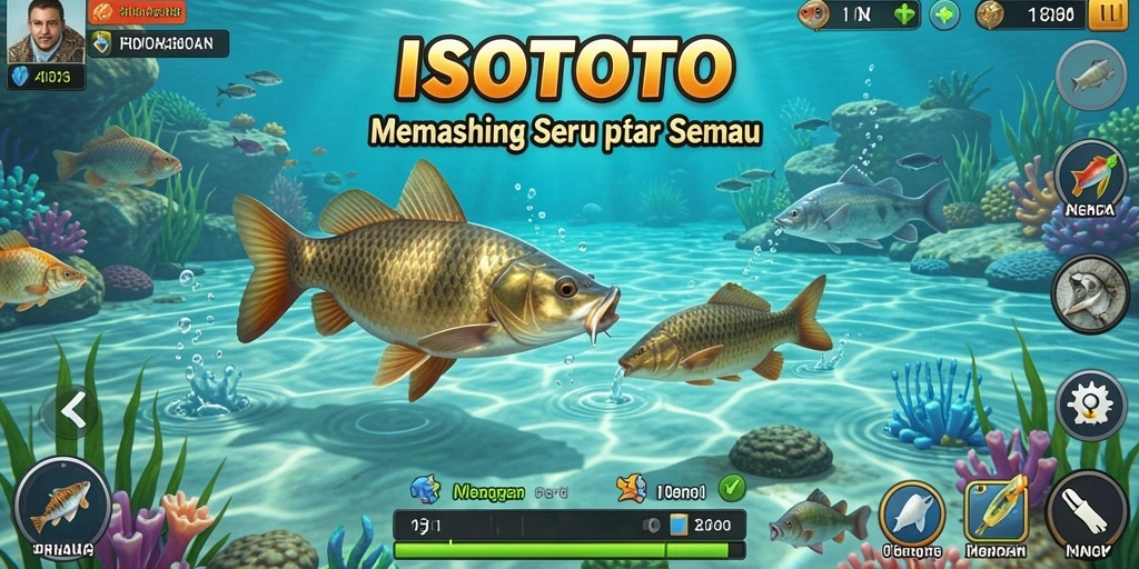 Gameplay ISOTOTO yang seru saat memancing di danau yang tenang.