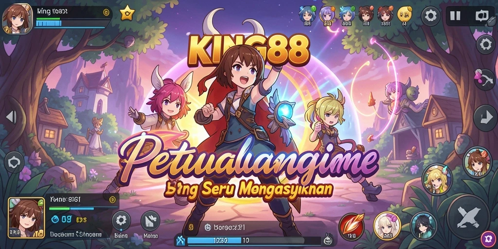 Tampilan gameplay KING88 yang seru dan penuh warna dalam dunia anime.