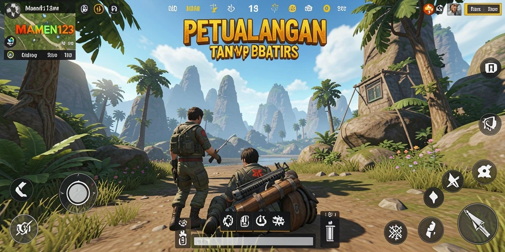 Tangkapan layar gameplay MAMEN123 menampilkan karakter menjelajahi dunia terbuka.
