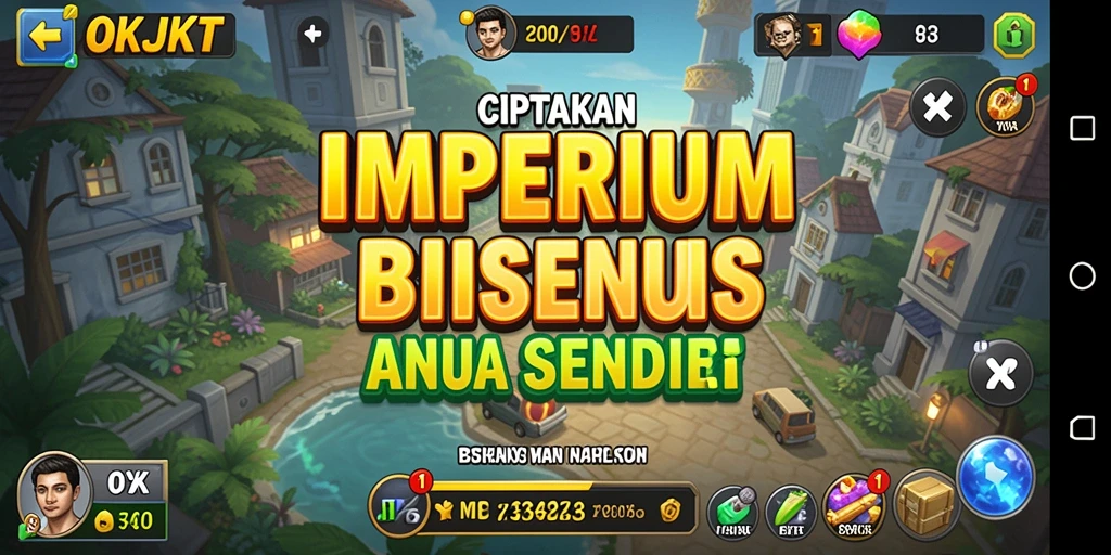 Screenshot gameplay OKJKT menampilkan proses membangun bisnis yang menarik.