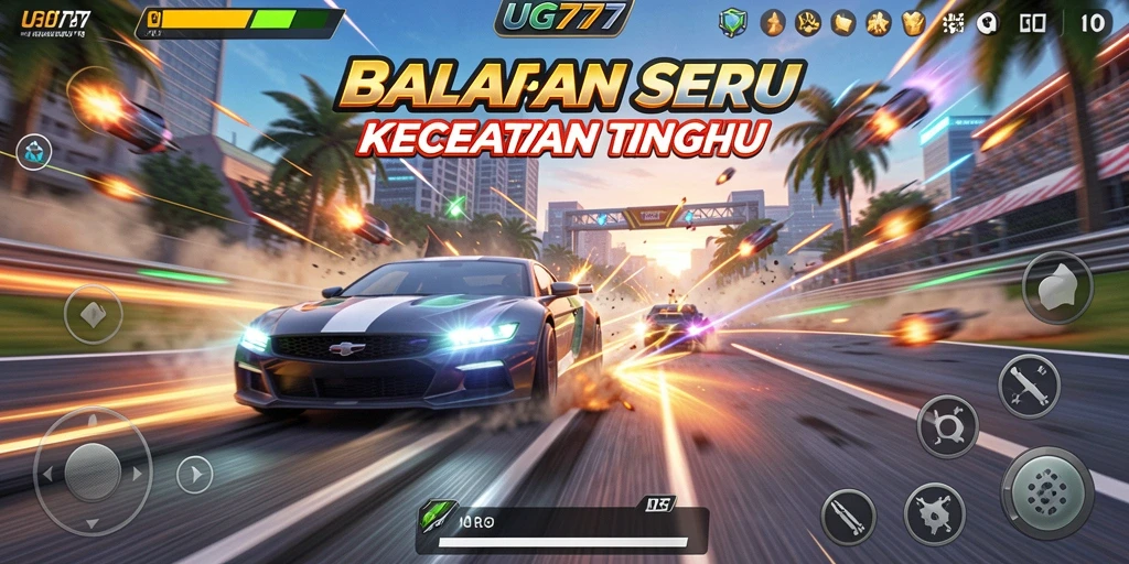Tampilan gameplay Racing mendebarkan di UG777 dengan berbagai mobil dan trek.