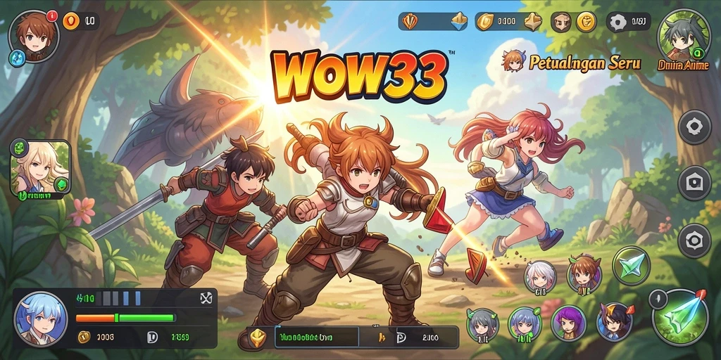 Tampilan gameplay WOW33 dengan karakter Anime yang dinamis.