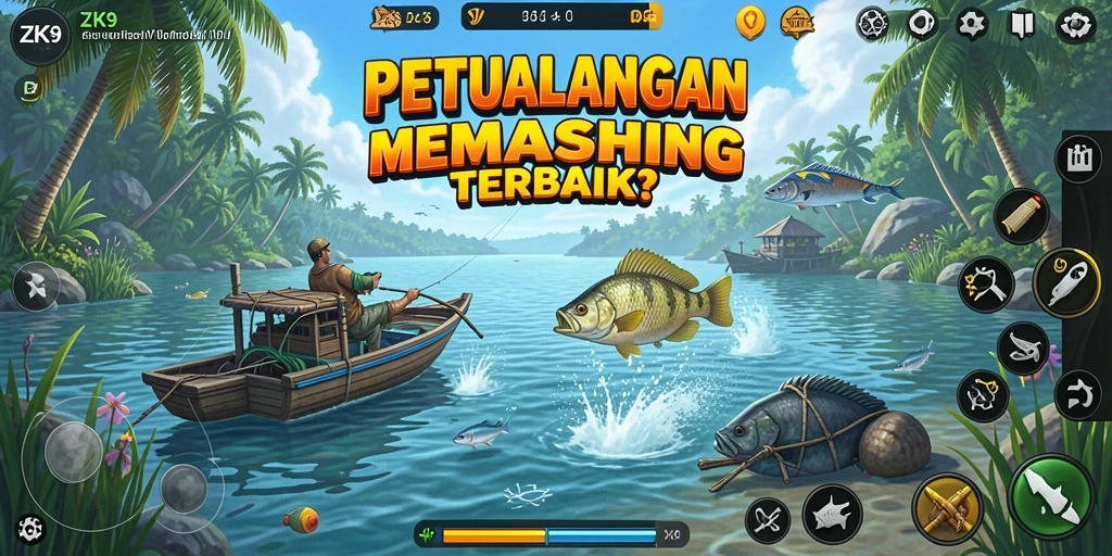 Tangkapan ikan yang dramatis dalam ZK9, memperlihatkan gameplay yang seru.